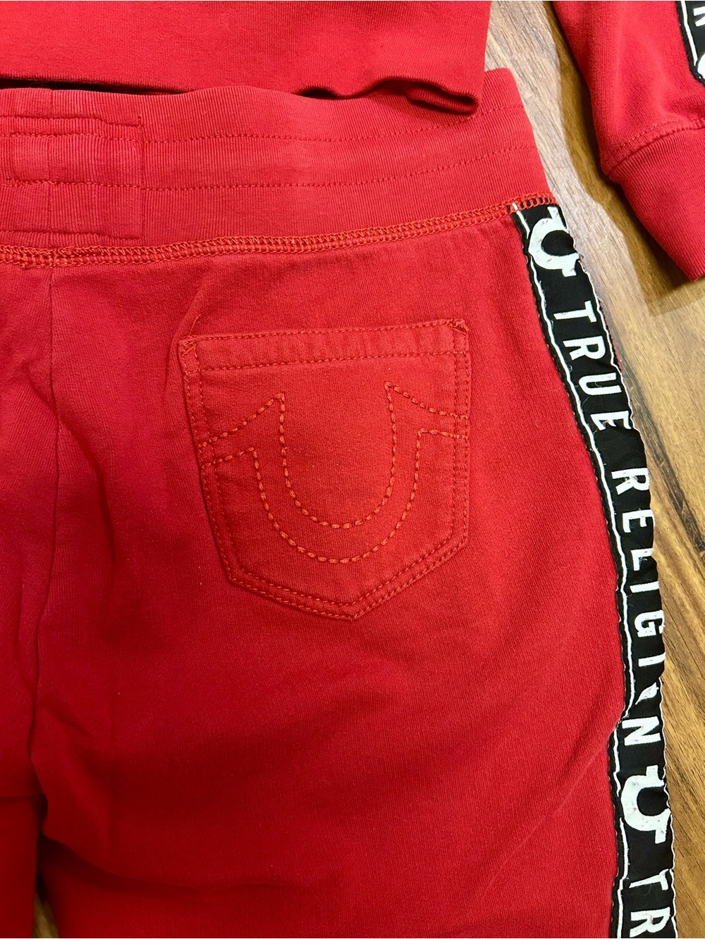 True Religion women’s Red Hoodie & Jogger Set with Black Accents - Picture 6 of 7